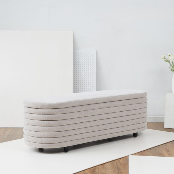 Safavieh JAYMIE Boucle Storage Bench - Modern Design with Hidden Compartment for Stylish Home Organization Light Grey / Black SFV5040G