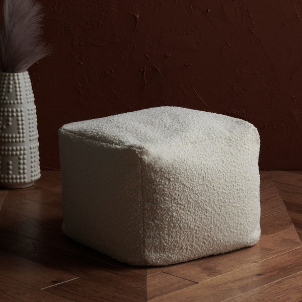 Safavieh SAMUELS Boucle Pouf - Plush Multi-Purpose Accent for Stylish Seating, Footrest & Cozy Decor Ivory SFV5041A