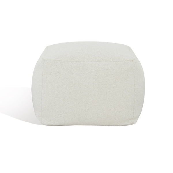 Safavieh SAMUELS Boucle Pouf - Plush Multi-Purpose Accent for Stylish Seating, Footrest & Cozy Decor White SFV5041C