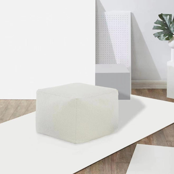 Safavieh SAMUELS Boucle Pouf - Plush Multi-Purpose Accent for Stylish Seating, Footrest & Cozy Decor White SFV5041C
