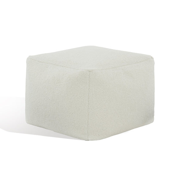 Safavieh SAMUELS Boucle Pouf - Plush Multi-Purpose Accent for Stylish Seating, Footrest & Cozy Decor White SFV5041C