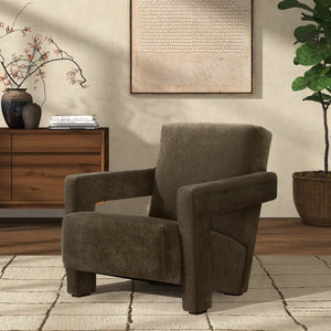 Safavieh TAYLOR Modern Boucle Accent Chair - Mid-Century Style with Plush Comfort for Stylish Living Spaces Dark Olive SFV5046E