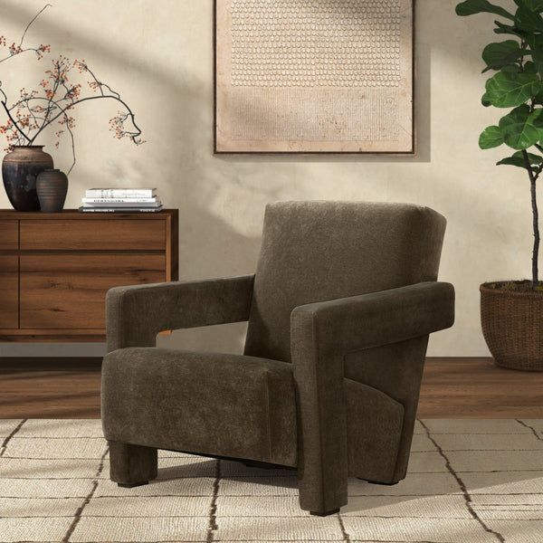 Safavieh TAYLOR Modern Boucle Accent Chair - Mid-Century Style with Plush Comfort for Stylish Living Spaces Dark Olive SFV5046E