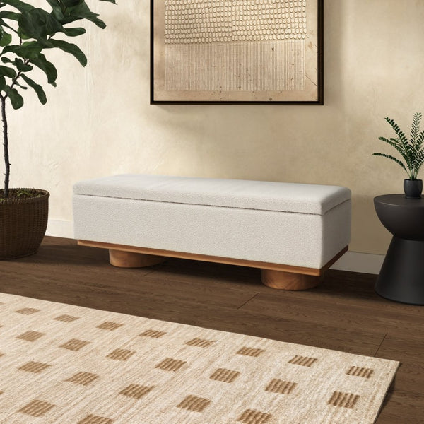 Safavieh VIANNA Boucle Bench - Modern Plush Seating with Warm Ash Wood Accents for Entryways and Living Spaces Cream / Natural SFV5049A