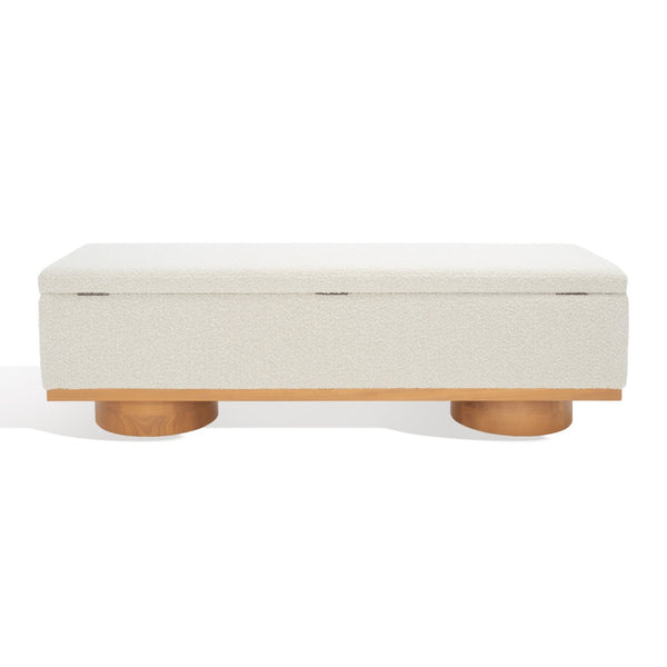 Safavieh VIANNA Boucle Bench - Modern Plush Seating with Warm Ash Wood Accents for Entryways and Living Spaces Cream / Natural SFV5049A