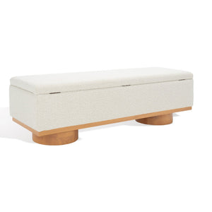 Safavieh VIANNA Boucle Bench - Modern Plush Seating with Warm Ash Wood Accents for Entryways and Living Spaces Cream / Natural SFV5049A