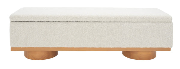 Safavieh VIANNA Boucle Bench - Modern Plush Seating with Warm Ash Wood Accents for Entryways and Living Spaces Cream / Natural SFV5049A