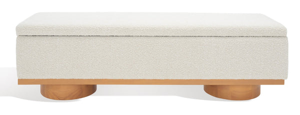 Safavieh VIANNA Boucle Bench - Modern Plush Seating with Warm Ash Wood Accents for Entryways and Living Spaces Cream / Natural SFV5049A