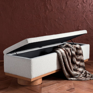 Safavieh VIANNA Boucle Bench - Modern Plush Seating with Warm Ash Wood Accents for Entryways and Living Spaces Cream / Natural SFV5049A