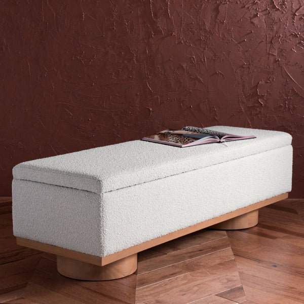 Safavieh VIANNA Boucle Bench - Modern Plush Seating with Warm Ash Wood Accents for Entryways and Living Spaces Cream / Natural SFV5049A