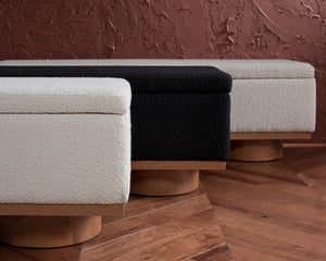 Safavieh VIANNA Boucle Bench - Modern Plush Seating with Warm Ash Wood Accents for Entryways and Living Spaces Ivory / Natural SFV5049B