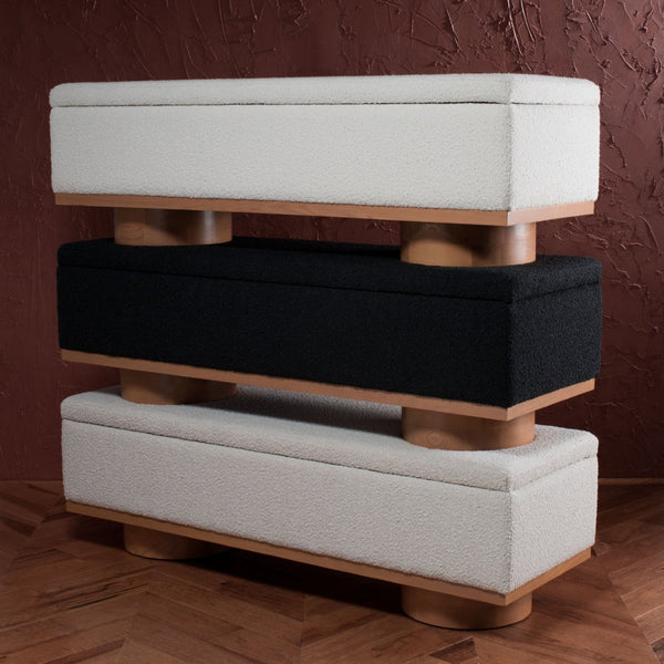 Safavieh VIANNA Boucle Bench - Modern Plush Seating with Warm Ash Wood Accents for Entryways and Living Spaces Ivory / Natural SFV5049B