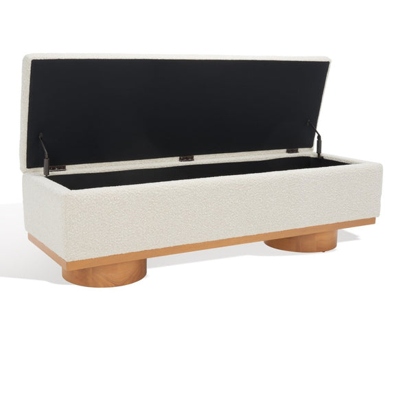 Safavieh VIANNA Boucle Bench - Modern Plush Seating with Warm Ash Wood Accents for Entryways and Living Spaces Cream / Natural SFV5049A