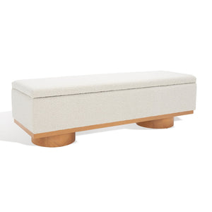 Safavieh VIANNA Boucle Bench - Modern Plush Seating with Warm Ash Wood Accents for Entryways and Living Spaces Cream / Natural SFV5049A