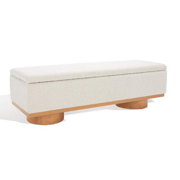 Safavieh VIANNA Boucle Bench - Modern Plush Seating with Warm Ash Wood Accents for Entryways and Living Spaces Cream / Natural SFV5049A