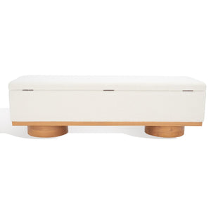 Safavieh VIANNA Boucle Bench - Modern Plush Seating with Warm Ash Wood Accents for Entryways and Living Spaces Ivory / Natural SFV5049B