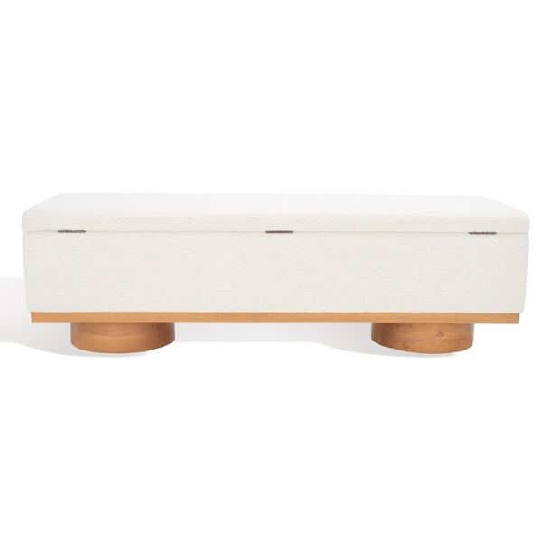 Safavieh VIANNA Boucle Bench - Modern Plush Seating with Warm Ash Wood Accents for Entryways and Living Spaces Ivory / Natural SFV5049B