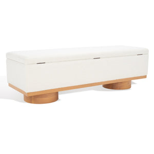 Safavieh VIANNA Boucle Bench - Modern Plush Seating with Warm Ash Wood Accents for Entryways and Living Spaces Ivory / Natural SFV5049B