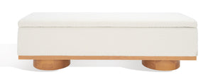 Safavieh VIANNA Boucle Bench - Modern Plush Seating with Warm Ash Wood Accents for Entryways and Living Spaces Ivory / Natural SFV5049B
