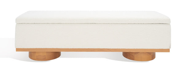 Safavieh VIANNA Boucle Bench - Modern Plush Seating with Warm Ash Wood Accents for Entryways and Living Spaces Ivory / Natural SFV5049B