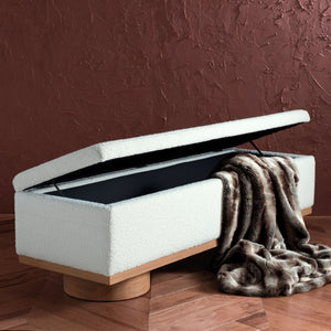 Safavieh VIANNA Boucle Bench - Modern Plush Seating with Warm Ash Wood Accents for Entryways and Living Spaces Ivory / Natural SFV5049B