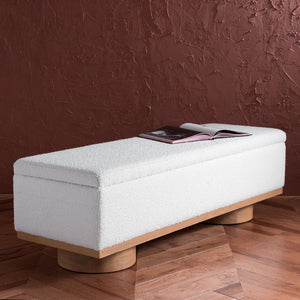 Safavieh VIANNA Boucle Bench - Modern Plush Seating with Warm Ash Wood Accents for Entryways and Living Spaces Ivory / Natural SFV5049B