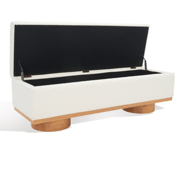 Safavieh VIANNA Boucle Bench - Modern Plush Seating with Warm Ash Wood Accents for Entryways and Living Spaces Ivory / Natural SFV5049B