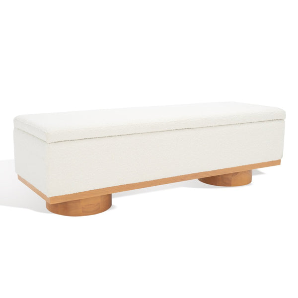 Safavieh VIANNA Boucle Bench - Modern Plush Seating with Warm Ash Wood Accents for Entryways and Living Spaces Ivory / Natural SFV5049B