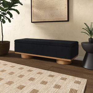 Safavieh VIANNA Boucle Bench - Modern Plush Seating with Warm Ash Wood Accents for Entryways and Living Spaces Black / Natural SFV5049C