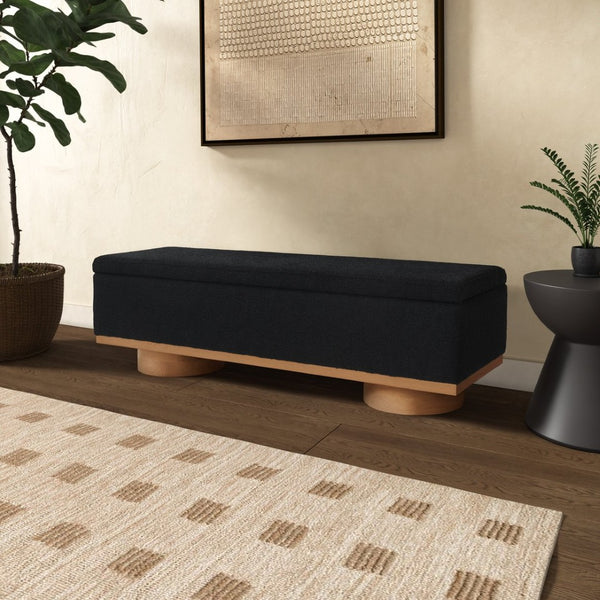 Safavieh VIANNA Boucle Bench - Modern Plush Seating with Warm Ash Wood Accents for Entryways and Living Spaces Black / Natural SFV5049C