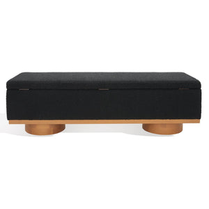 Safavieh VIANNA Boucle Bench - Modern Plush Seating with Warm Ash Wood Accents for Entryways and Living Spaces Black / Natural SFV5049C