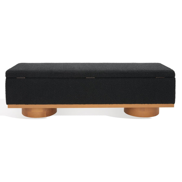 Safavieh VIANNA Boucle Bench - Modern Plush Seating with Warm Ash Wood Accents for Entryways and Living Spaces Black / Natural SFV5049C