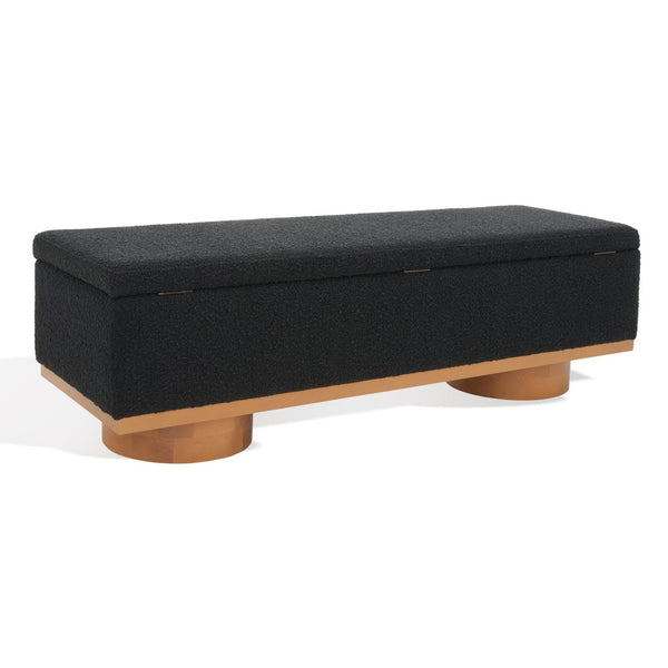 Safavieh VIANNA Boucle Bench - Modern Plush Seating with Warm Ash Wood Accents for Entryways and Living Spaces Black / Natural SFV5049C