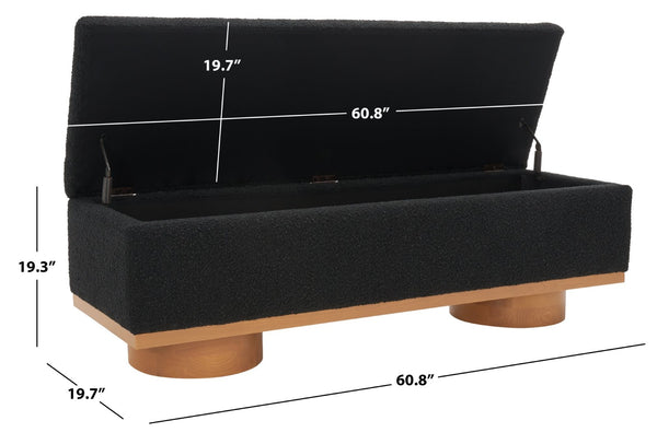 Safavieh VIANNA Boucle Bench - Modern Plush Seating with Warm Ash Wood Accents for Entryways and Living Spaces Black / Natural SFV5049C
