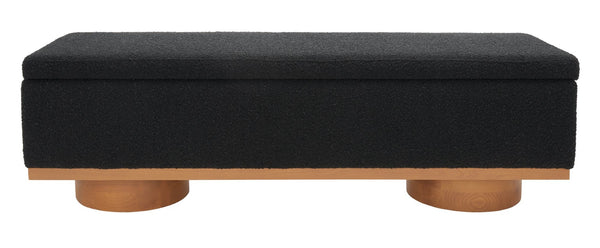 Safavieh VIANNA Boucle Bench - Modern Plush Seating with Warm Ash Wood Accents for Entryways and Living Spaces Black / Natural SFV5049C
