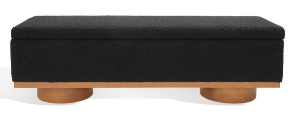 Safavieh VIANNA Boucle Bench - Modern Plush Seating with Warm Ash Wood Accents for Entryways and Living Spaces Black / Natural SFV5049C