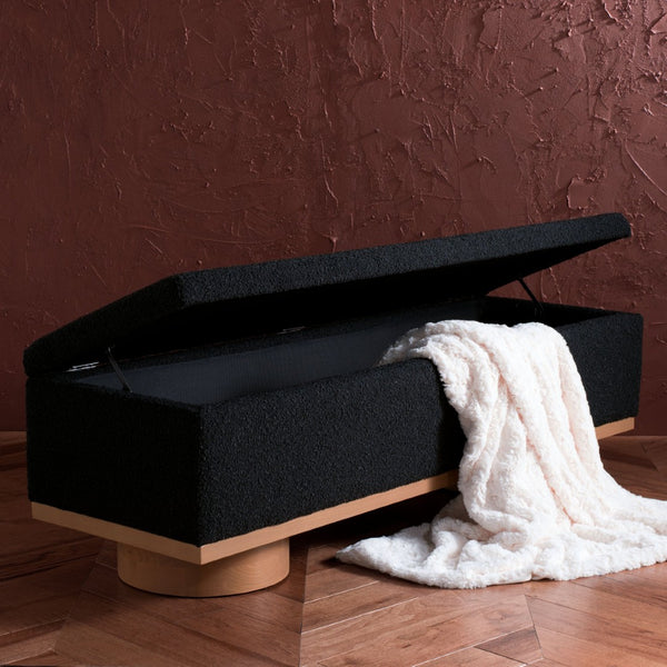 Safavieh VIANNA Boucle Bench - Modern Plush Seating with Warm Ash Wood Accents for Entryways and Living Spaces Black / Natural SFV5049C