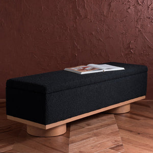 Safavieh VIANNA Boucle Bench - Modern Plush Seating with Warm Ash Wood Accents for Entryways and Living Spaces Black / Natural SFV5049C