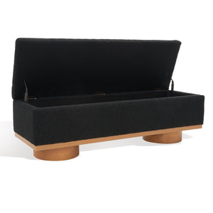 Safavieh VIANNA Boucle Bench - Modern Plush Seating with Warm Ash Wood Accents for Entryways and Living Spaces Black / Natural SFV5049C