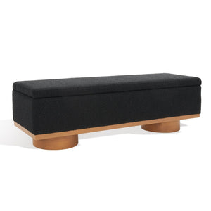 Safavieh VIANNA Boucle Bench - Modern Plush Seating with Warm Ash Wood Accents for Entryways and Living Spaces Black / Natural SFV5049C