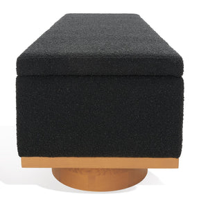Safavieh VIANNA Boucle Bench - Modern Plush Seating with Warm Ash Wood Accents for Entryways and Living Spaces Black / Natural SFV5049C