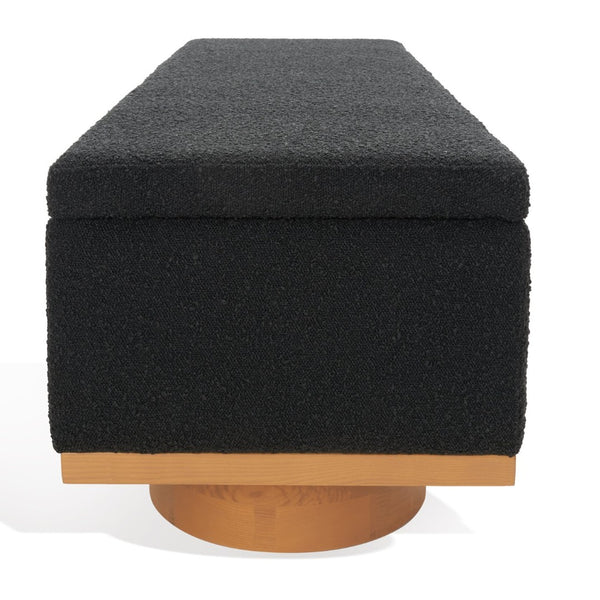 Safavieh VIANNA Boucle Bench - Modern Plush Seating with Warm Ash Wood Accents for Entryways and Living Spaces Black / Natural SFV5049C