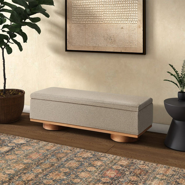 Safavieh VIANNA Boucle Bench - Modern Plush Seating with Warm Ash Wood Accents for Entryways and Living Spaces Brown / Natural SFV5049D