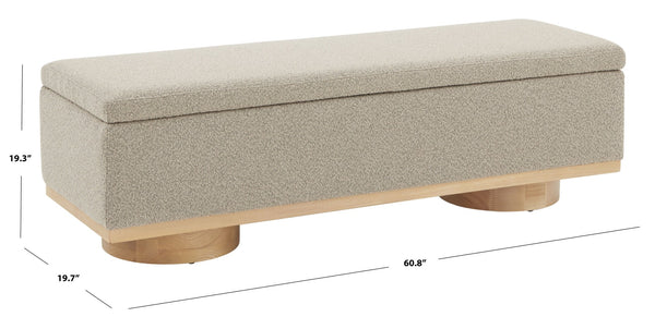 Safavieh VIANNA Boucle Bench - Modern Plush Seating with Warm Ash Wood Accents for Entryways and Living Spaces Brown / Natural SFV5049D