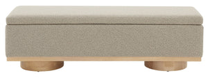 Safavieh VIANNA Boucle Bench - Modern Plush Seating with Warm Ash Wood Accents for Entryways and Living Spaces Brown / Natural SFV5049D