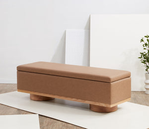 Safavieh VIANNA Boucle Bench - Modern Plush Seating with Warm Ash Wood Accents for Entryways and Living Spaces Camel / Natural SFV5049E