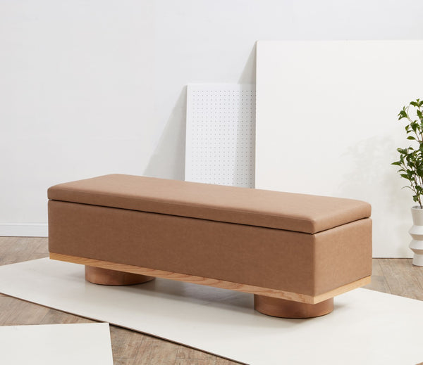 Safavieh VIANNA Boucle Bench - Modern Plush Seating with Warm Ash Wood Accents for Entryways and Living Spaces Camel / Natural SFV5049E