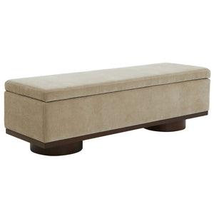 Safavieh VIANNA Boucle Bench - Modern Plush Seating with Warm Ash Wood Accents for Entryways and Living Spaces Light Brown / Walnut SFV5049F