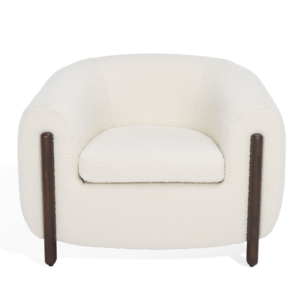 Safavieh WESTLEY Boucle Barrel Back Accent Chair in Ivory - Plush, Stylish Design for Cozy Living Spaces SFV5051A