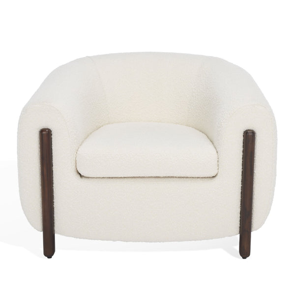 Safavieh WESTLEY Boucle Barrel Back Accent Chair in Ivory - Plush, Stylish Design for Cozy Living Spaces SFV5051A